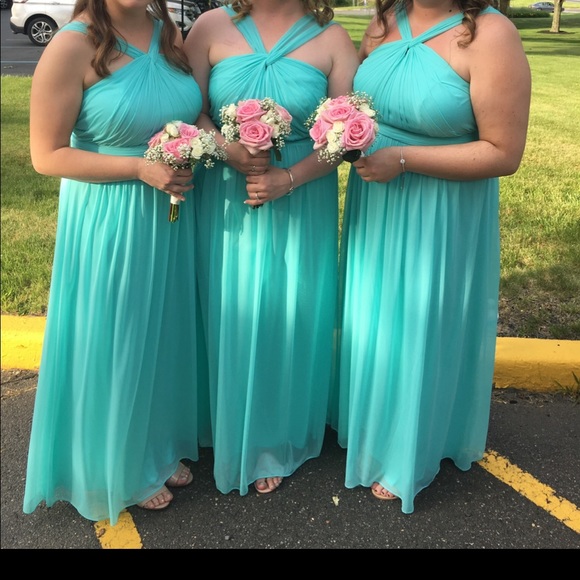 Y neck long mesh David’s bridal bridesmaid dress - Picture 2 of 2